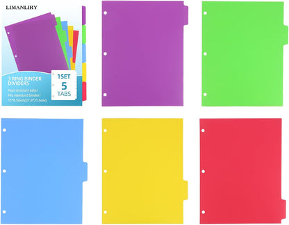 3 Set Plastic Binder Dividers with Tabs,Multicolor Index with 8-Tabs,Divider for 3 Ring Binder