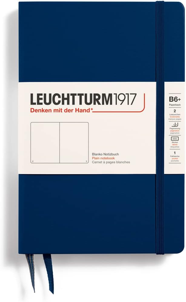 LEUCHTTURM1917 - Notebook Hardcover Paperback B6+ - 219 Numbered Pages for Writing and Journaling (Stone Blue, Ruled)