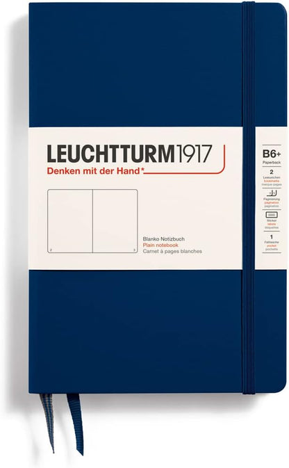 LEUCHTTURM1917 - Notebook Hardcover Paperback B6+ - 219 Numbered Pages for Writing and Journaling (Stone Blue, Ruled)