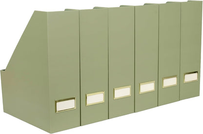 BLU MONACO Foldable Black Magazine File Holder | Set of 6 Cardboard Desk Organizer Boxes | Vertical Magazine File Holder | Standing File Holder | Office Classroom or Home