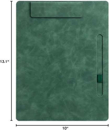 A4 Leather Clipboard Folder, Binder clipboard A4 Clip File, Leather Portfolio for Men and Women, Business Portfolio Binder, with 1 Pen Holder & Document Sleeve, Notepad Clipboard (Green)