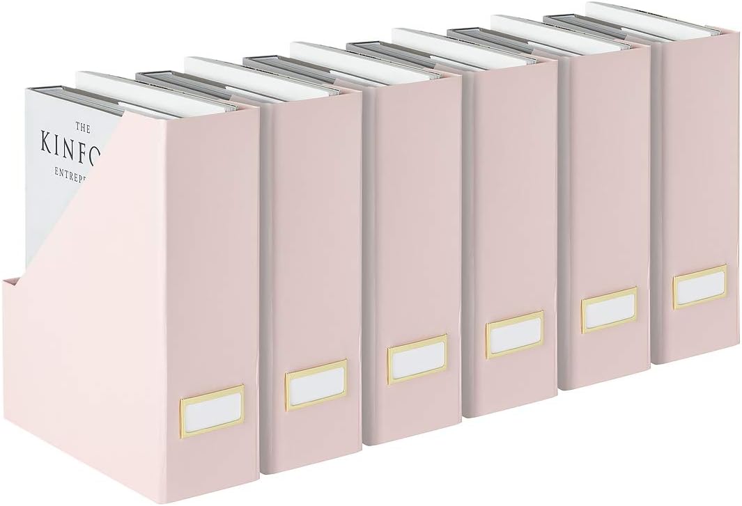 BLU MONACO Foldable Black Magazine File Holder | Set of 6 Cardboard Desk Organizer Boxes | Vertical Magazine File Holder | Standing File Holder | Office Classroom or Home