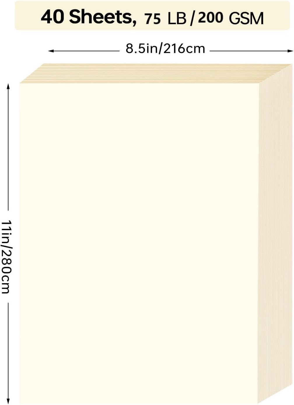 White Cardstock 8.5 x 11, 40 Sheets Card Stock, 75 LB/200 GSM Thick Copy Paper, Cardstock Printer Paper for School & Office Supplies, Art, Watercolo, Craft, Drawing, Invitations, Menus, DIY Cards