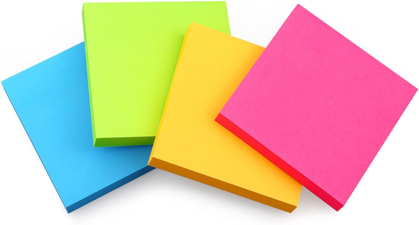 Sticky Notes 3x3 Self-Stick Notes Bright Colors Sticky Notes 4 Pads 100 Sheets/Pad (Yellow)
