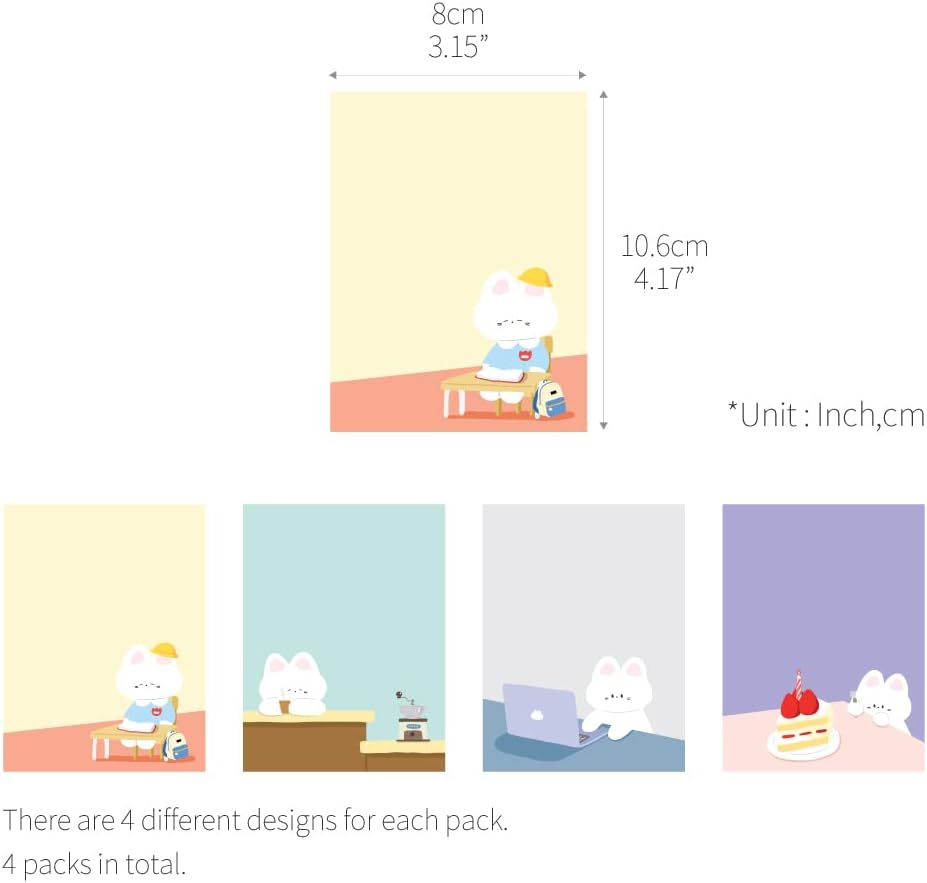 Monolike Memopad Memories design B SET - 4 Packs, 4 Different Designs, 100 Sheets Per Pad, Total 400 Sheets, Note pads, Writing pads, 3.15 x 4.17 Inches