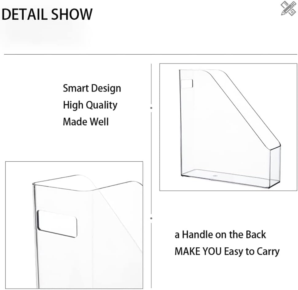 Magazine Holder, Clear Plastic Vertical File Magazine Organizer, Desktop File Magazine Book Storage Shelf for Office Desk (2PCS), 10.6x9.8x3.1 Inch