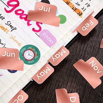 Outus 24 Pieces Monthly Adhesive Tabs for Planner - Designer Accessories Monthly Tabs Stickers Decorative for Office Planners Organizations Sturdy Notebook Planners Journal(Black)