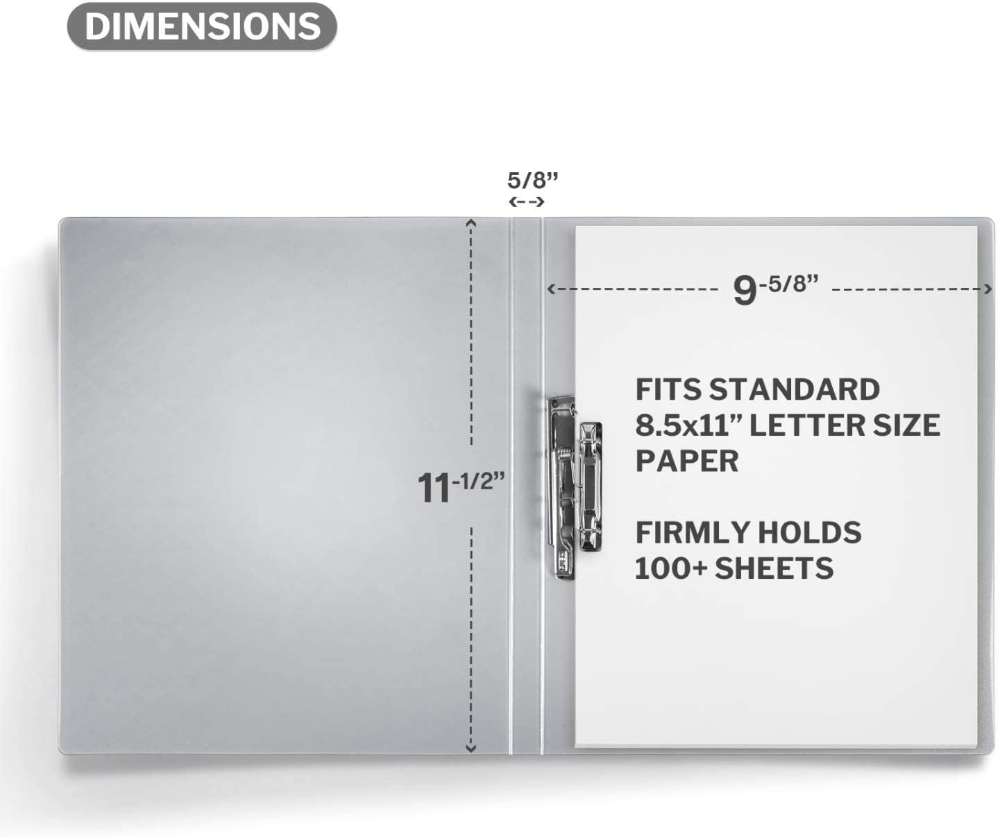 CRANBURY Punchless Clamp Binder (Dusky Gray), Ringless Binder Holds 100 Letter Size Pages, Documents, 8.5x11 Folder with Metal Clip for Home or Office, Transparent Acid-Free Poly