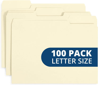 File Folder, 1/3 Cut Tab, Letter Size, Yellow, Great for Organizing and Easy File Storage, 100 Per Box