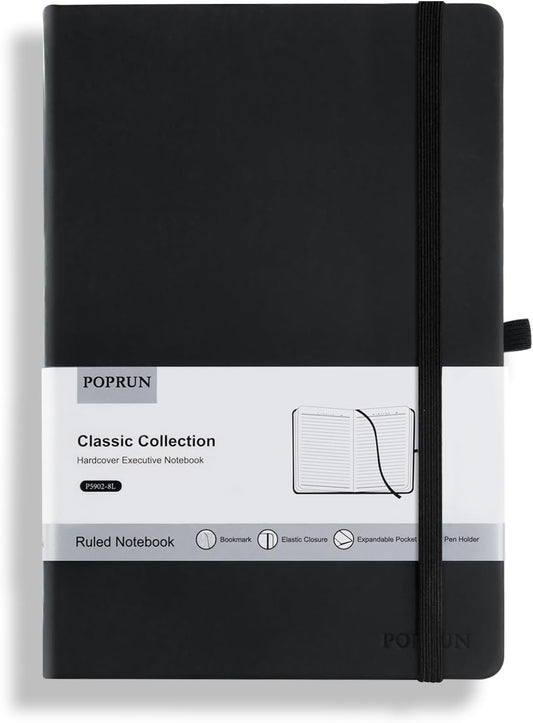 POPRUN A5 Lined Journal Notebooks, 8 Pack Leather Hardcover Thick Notebook for Writing, Business Work, Travel, School, College, 5.5 x 8.3 inch, 240 Pages Classic Ruled Journals Notepad, Multicolored
