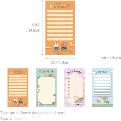 Monolike Memopad Memories design B SET - 4 Packs, 4 Different Designs, 100 Sheets Per Pad, Total 400 Sheets, Note pads, Writing pads, 3.15 x 4.17 Inches
