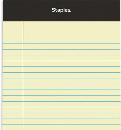 STAPLES Notepads, 5” x 8”, Narrow Ruled, White, 50 Sheets/Pad, 12‑Pack