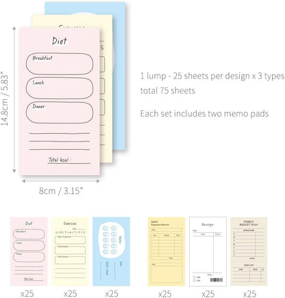 Monolike Memopad Memories design B SET - 4 Packs, 4 Different Designs, 100 Sheets Per Pad, Total 400 Sheets, Note pads, Writing pads, 3.15 x 4.17 Inches