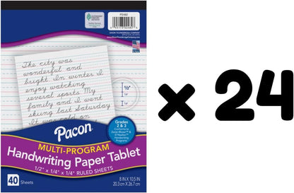 Pacon PAC2482 Multi-Program Ruled Handwriting Paper, 8" x 10.5", 40 Sheets, D'Nealian Grades 2-3 and Zaner-Bloser Grade 2, 0.5" Ruling, 0.25" Dotted Midline, 0.25" Descender Space