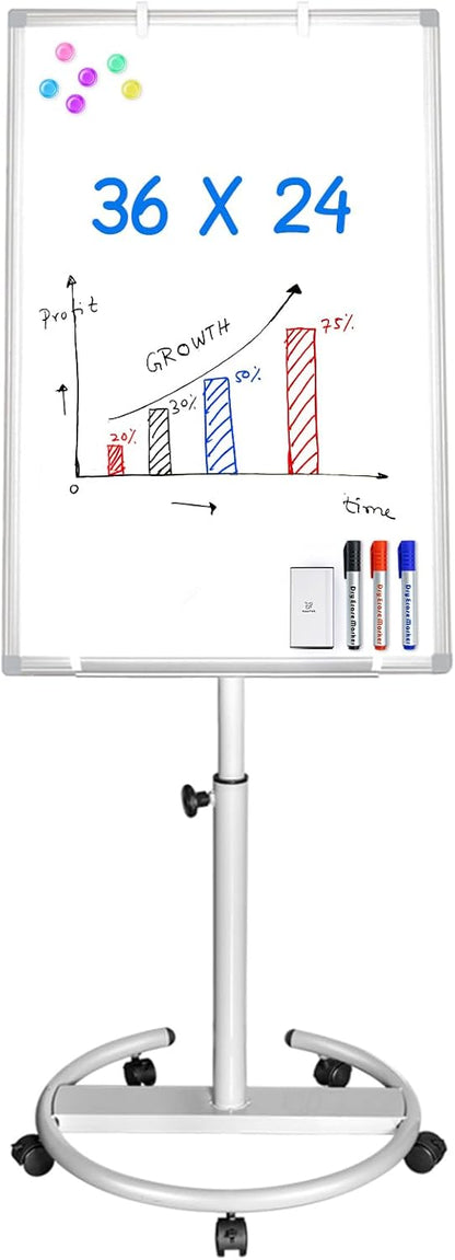 maxtek Mobile Dry Erase Board – 40x28 inches Magnetic Portable Whiteboard Stand Easel White Board Flipchart Easel Board with 25 Sheets Paper Pad for School Supplies