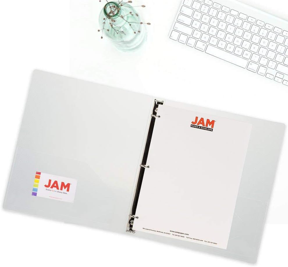 JAM PAPER Plastic 0.75 inch Binder - Clear 3 Ring Binder - Sold Individually