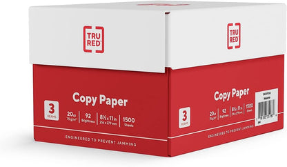 TRU RED 8.5x11 Copy Paper 20 lb. 92-Bright 5000 Sheets/Carton, For Office, School & Home