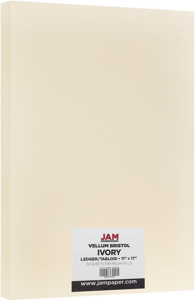 JAM PAPER Vellum Bristol 65lb Cardstock - 8.5 x 11 Coverstock - 147 gsm - Cream - 50 Sheets/Pack