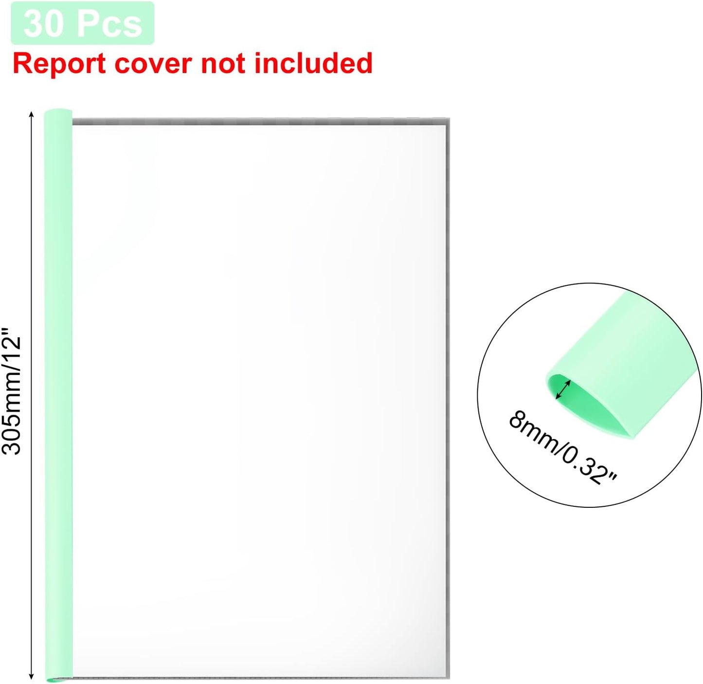 PATIKIL 30Pcs Binding Bars, 8mm Binding Bars Slide Grip 50 Sheets Capacity A4 Size Report Binder Teardrop Shape Presentation Binder for Report Cover Resume, White