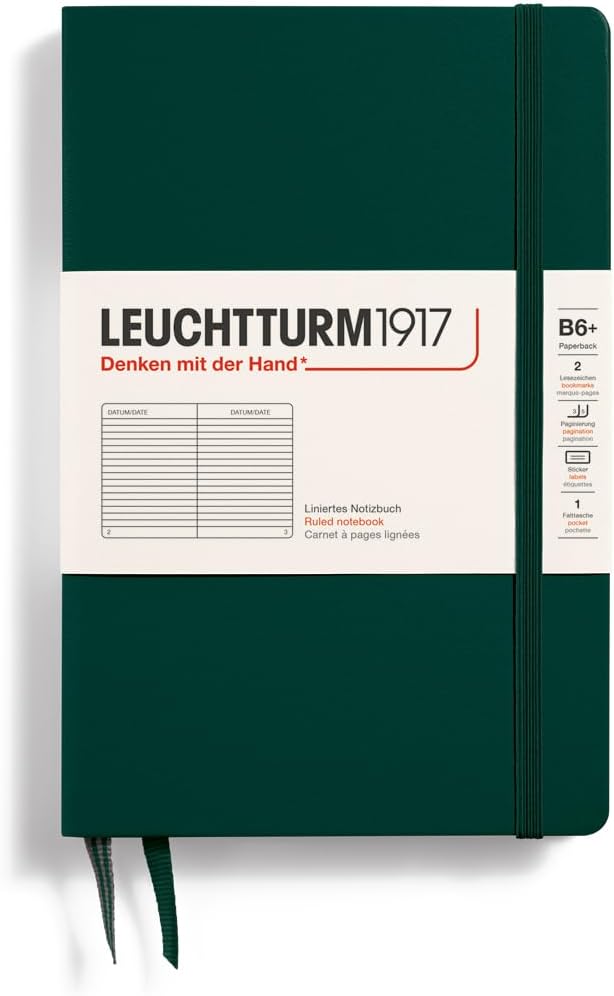 LEUCHTTURM1917 - Notebook Hardcover Paperback B6+ - 219 Numbered Pages for Writing and Journaling (Stone Blue, Ruled)