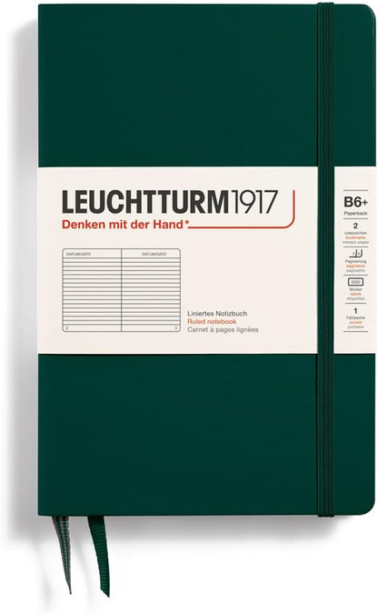 LEUCHTTURM1917 - Notebook Hardcover Paperback B6+ - 219 Numbered Pages for Writing and Journaling (Stone Blue, Ruled)