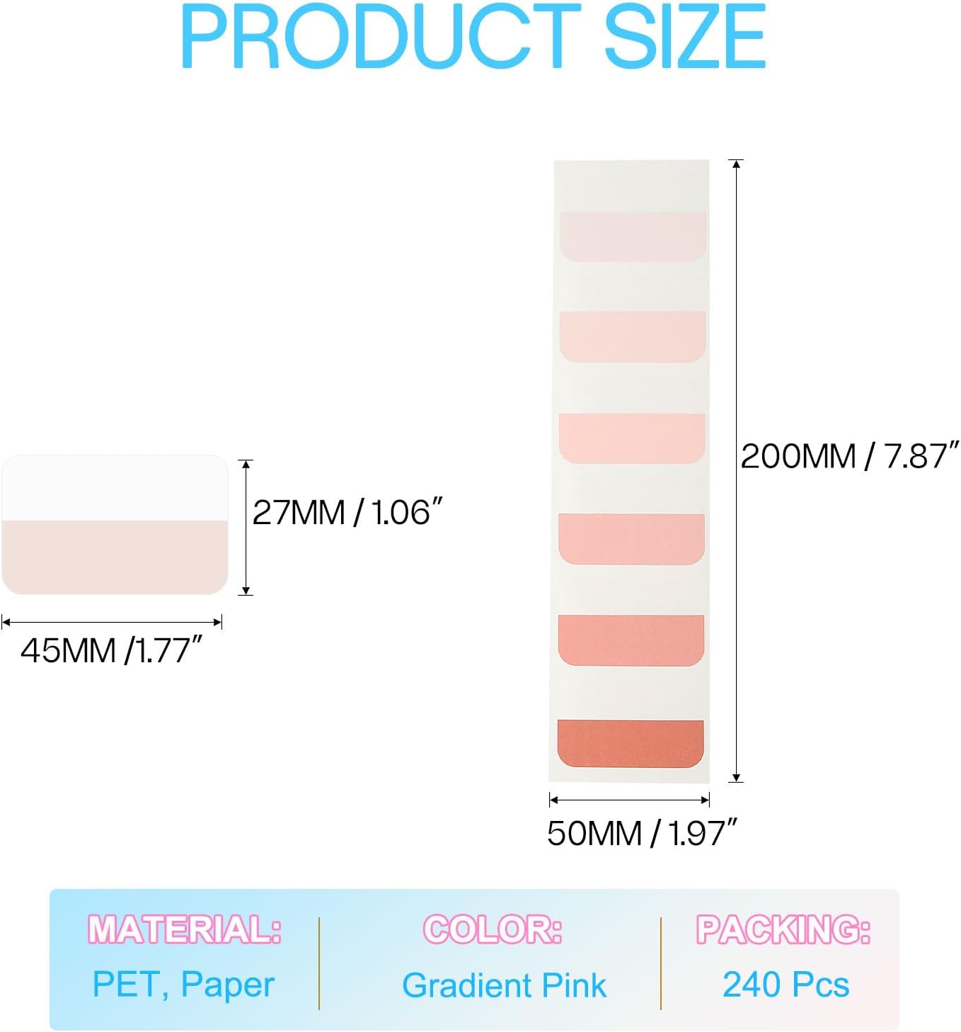 PATIKIL Clear Index Sticky Tabs, 240 Pcs Large Transparent Sticky Notes Bookmarks Planner Stickers Page Tabs for Office Notebooks File Folder Ledger Book, Gradient Purple