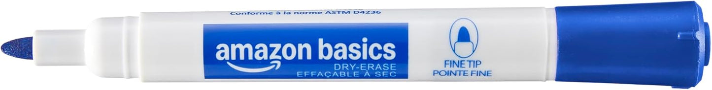 Amazon Basics Low-Odor Dry Erase Whiteboard Markers, Fine Tip, Quick-Dry, Black, 36-Pack