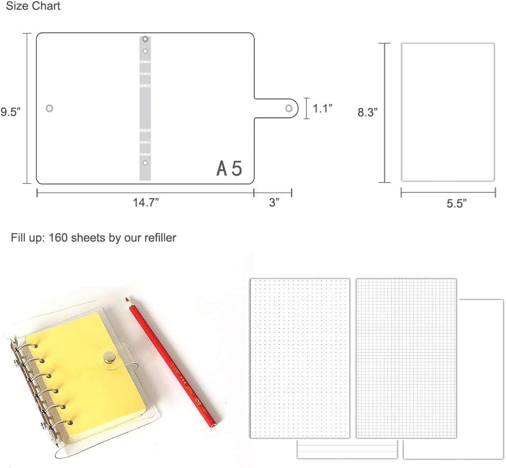 A6 A5 6-Holes Colorful PVC Cover Round Ring View Binder with Snap Button Closure File Folder for Loose Leaf Sheet Protectors Notebook Refill (Pink Daisy, A5 Mini Set) - Colors B