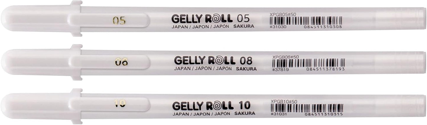 SAKURA Gelly Roll Basic White Gel Pen Set of 3, Assorted Sizes | Opaque Pens for Highlights, Drawing & Crafts
