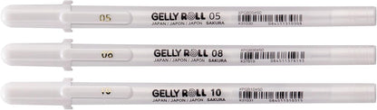 SAKURA Gelly Roll Basic White Gel Pen Set of 3, Assorted Sizes | Opaque Pens for Highlights, Drawing & Crafts