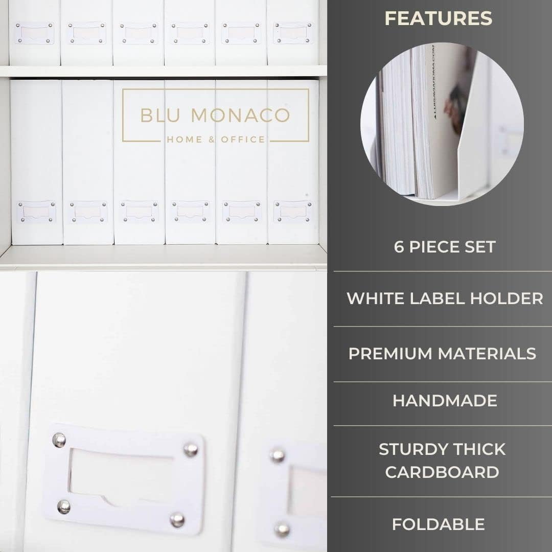 BLU MONACO Foldable Black Magazine File Holder | Set of 6 Cardboard Desk Organizer Boxes | Vertical Magazine File Holder | Standing File Holder | Office Classroom or Home