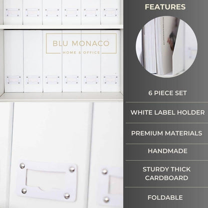 BLU MONACO Foldable Black Magazine File Holder | Set of 6 Cardboard Desk Organizer Boxes | Vertical Magazine File Holder | Standing File Holder | Office Classroom or Home