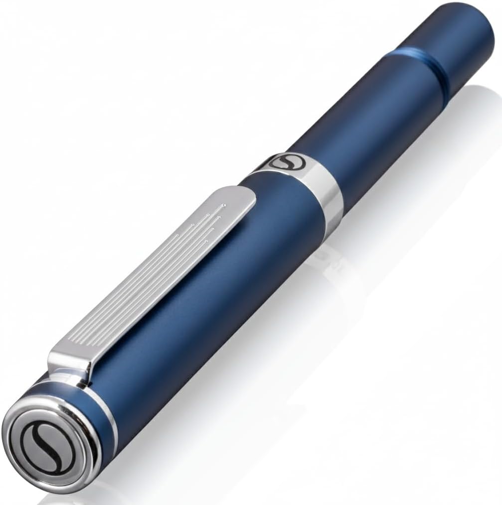 Scriveiner Black Rollerball EDC Luxury Pen, Stunning Pocket Pen with Chrome Finish, Cool Writing, Best Gift for Men & Women, German Schmidt Refill, Nice Present, Fancy Office Designer Set