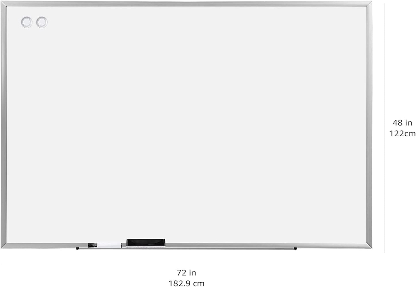 Amazon Basics Large Magnetic Dry Erase Whiteboard, 48" x 72", Aluminum Frame, Silver/White, with Pen Tray for School, Classroom, Office & Home