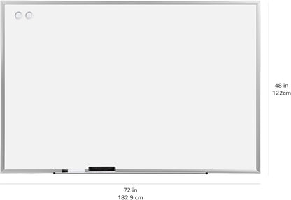 Amazon Basics Large Magnetic Dry Erase Whiteboard, 48" x 72", Aluminum Frame, Silver/White, with Pen Tray for School, Classroom, Office & Home