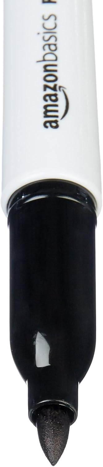 Amazon Basics Fine Tip Permanent Markers for Writing, Drawing, Quick Drying, Office, School, and Home Use, Black, 24 Pack
