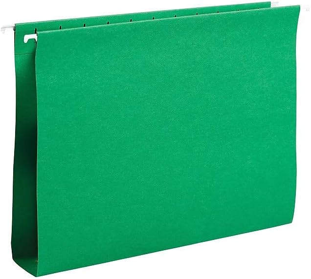 Staples Hanging File Folders, Letter Size, 2" Expansion, 1/5‑Cut Tabs, Standard Green – Durable Everyday Filing, 25‑Pack