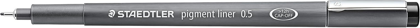 Staedtler Pigment Liner Pack, Black, 8 Pens, Assorted Line Widths, 0.05mm, 0.1mm, 0.2mm, 0.3mm, 0.5mm, 0.8mm, 1.0mm, 1.2mm