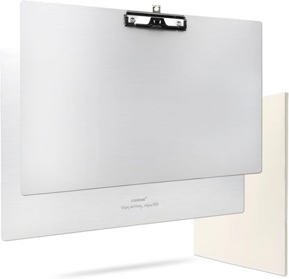 Three Clip Aluminum 11x17 Clipboard Metal Stainless Hangable Clipboards Art Pen Holder Extra Large Clip Board for Business Medical Professionals Workshop (Silver, A3-3Clip)