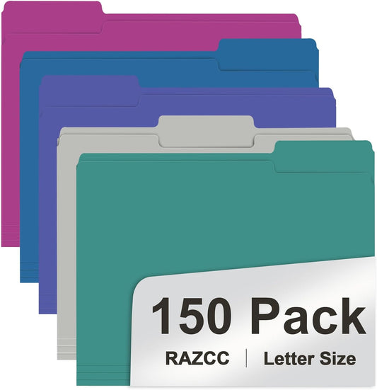 File Folder, RAZCC 150 Pack 1/3 Cut Tab File Folders Letter Size, Manila Folders, Folders with Tab, Great for Organizing and Easy File Storage