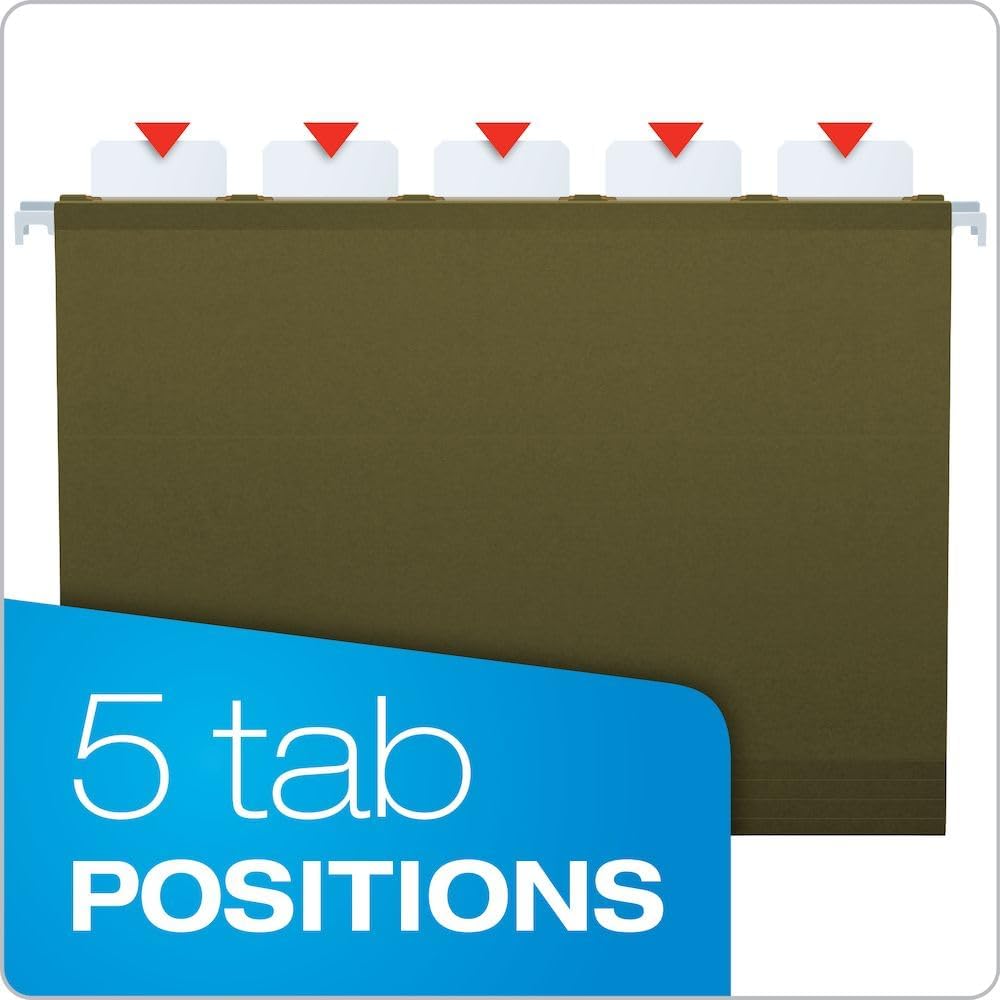 Pendaflex Ready-Tab Reinforced Hanging File Folders, Letter Size, Standard Green, 5 Tab, 25/BX (42590)