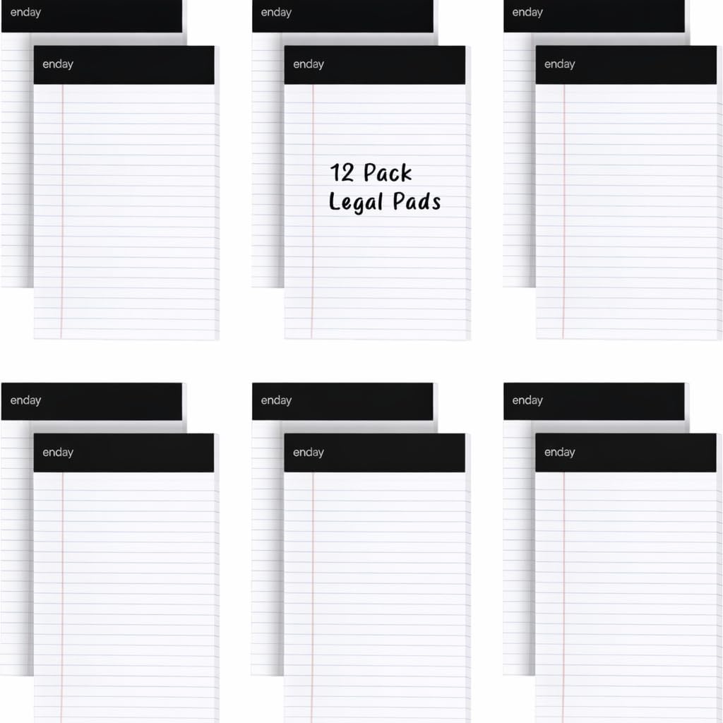 Yellow Legal Notepads 5x8, Pack of 6 - legal Ruled Writing Pad. Perforated Edge. Canary Yellow, Universal, Junior Size, 50 sheets per Pad. By Enday