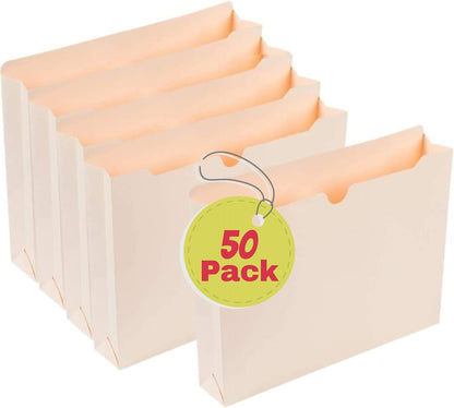1InTheOffice File Jacket Folders, Manila, Letter Size, Reinforced Straight-Cut Tab, 1" Expansion, 50 Pack