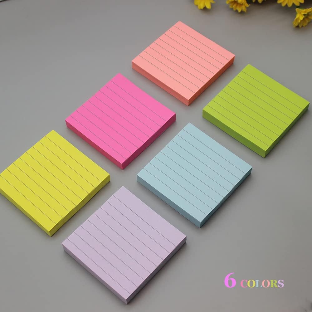 ZYTIN Pop Up Sticky Notes Lined 3x3 inch, Easy to Post Sticky Notes with Lines, 600 Sheet, Pink Purple Blue Yellow Green Orange Color, Office Accessories