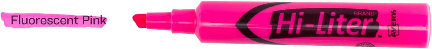 Avery Hi-Liter Desk-Style Highlighters, Smear Safe Ink, Chisel Tip, 12 Fluorescent Pink Highlighters (24010)