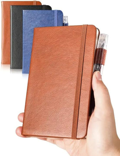 AISBUGUR Pocket Notebook Small Notebook 2-Pack, 3.7" x 5.7" Pocket Notebooks Hardcover with Thick Lined Paper, Inner Pockets, Cover Letter Embossing Design Mini Journal Notepad Black+Brown