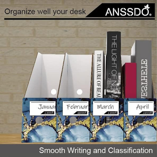 ANSSDO 6 Pack Cardboard Magazine Holder Premium Magazine File Holder Organizer, Magazine File Organizer, Large Volume Magazine Storage Box as Book Bins or Folder Holder for Desk -Blue Gold 6 Pack