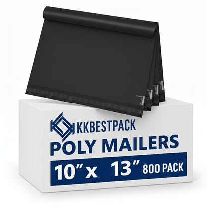 KKBESTPACK 100 Large Poly Mailers 10x13 Shipping Bags for Small Business – Self Sealing Package Envelopes (10 x 13 Pack of 100, Black)