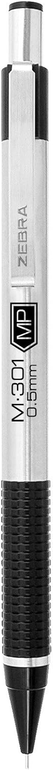 Zebra Pen M-301 Mechanical Pencil, Stainless Steel Barrel, Fine Point, 0.5mm, Black Grip, 1-Pack (54011)