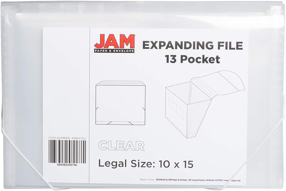 JAM Paper Accordion Folders - 13 Pocket Plastic Expanding File - Legal Size - 10 x 15 - Red - Sold Individually